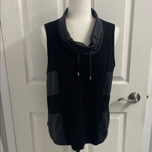 Picadilly Black Sleeveless Cowl Neck Top Faux Leather Sz S